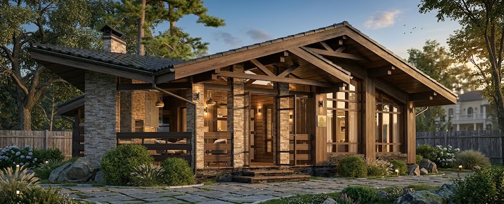 Одноэтажный дом 10,5 на 17 м., площадью 148 м2, из кирпича, с парилкой